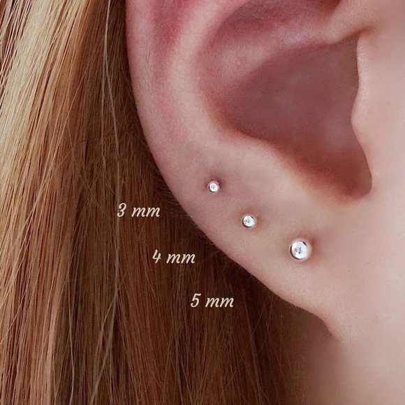 10K Real Solid Gold Ball Stud Earrings, Minimalist Hypo Allergenic Tiny Studs - Picture 7 of 7